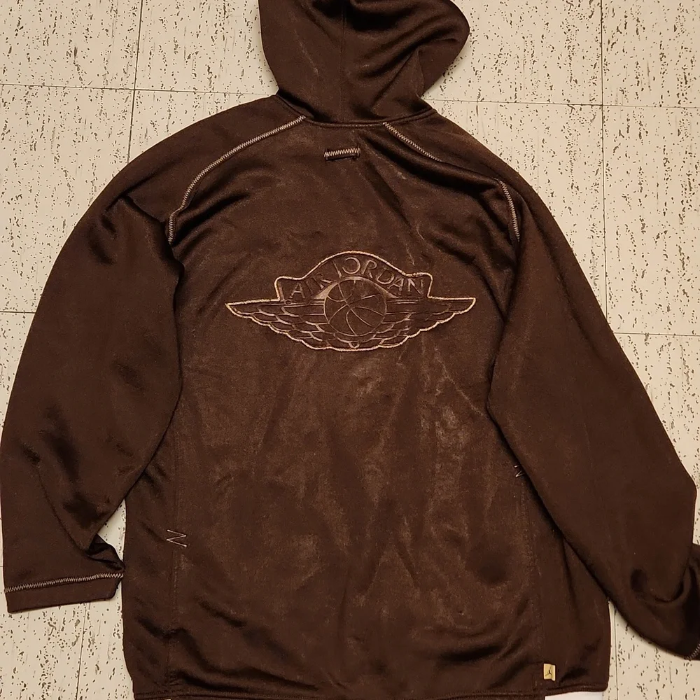 Air Jordan Embroidered Jumpman Logo Full Zip Sweater Vintage Y2K Brown And Gold - Picture 12 of 15
